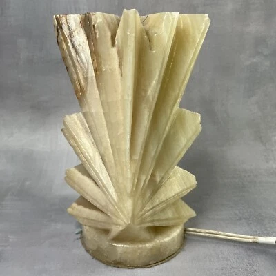 Lampe d'ambiance à poser en onyx sculpté vintage H.~20.5cm - Photo 1/4