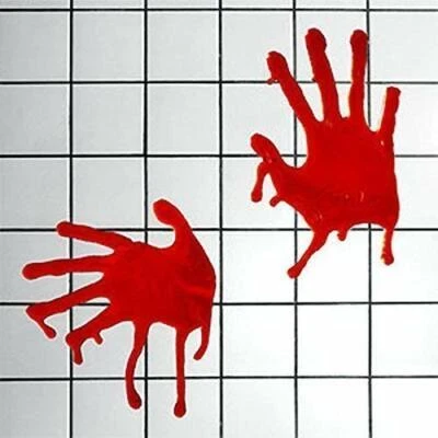THE RUBBER PLANTATION ™ 2x Halloween Bloody Hand Print 3D Gel Cling Decoration Prop Blood Fingers Zombie