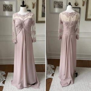 Cachet Mauve 3/4 Length Sleeve Formal Gown Mother of the Bride Dress Illusion Ne - Picture 1 of 8