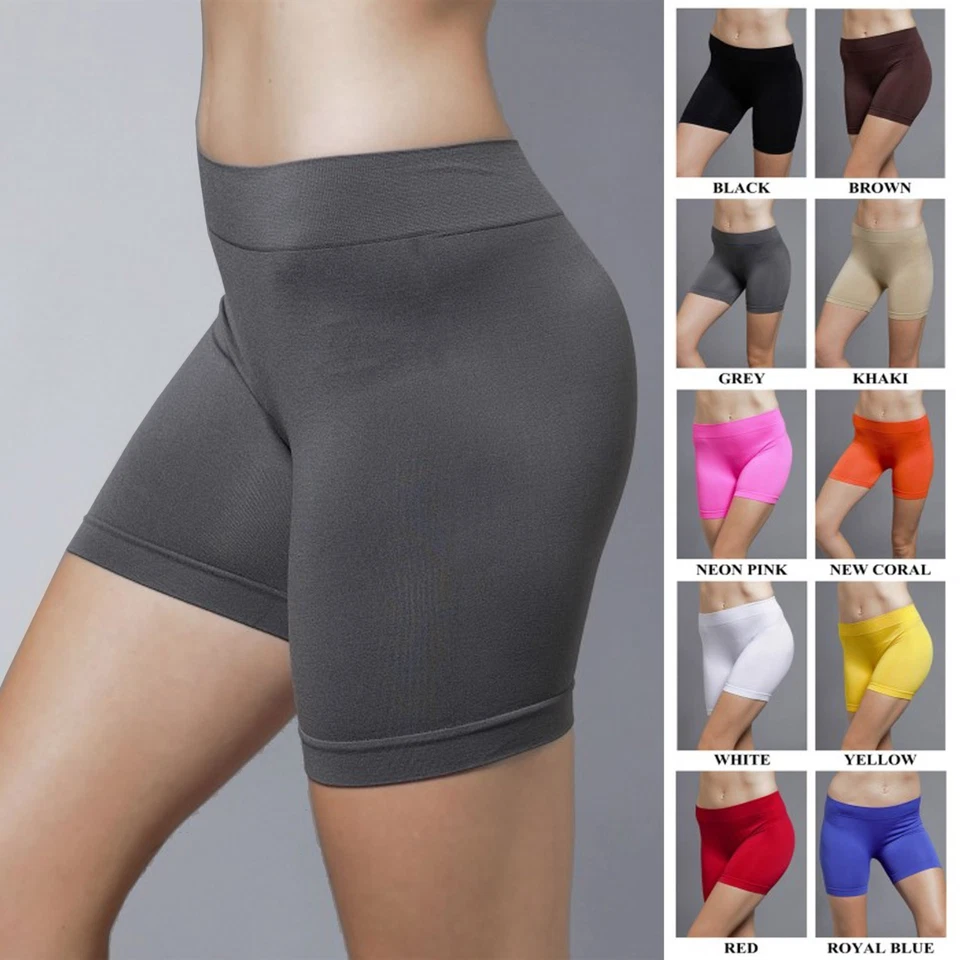 Seamless Stretch Bike Shorts Solid Colors Spandex Workout Basic Plain Tight Pant - Image 1 of 1