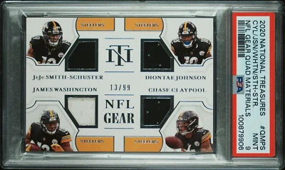 2020 Panini National Treasures NFL Gear Quad Relic Smith-Schuster/Johnson PSA 9 - Image 1 of 2