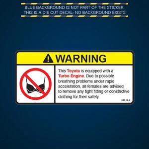 Turbo Engine Warning No Bra Self Adhesive Sticker Decal - Picture 1 of 1
