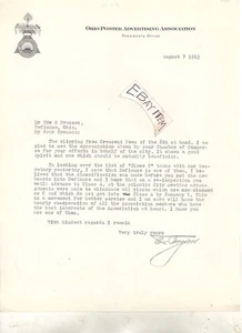1913 TOLEDO OHIO POSTER ADVERTISING ASSOCIATION C F BRYAN signed letterhead - Picture 1 of 1