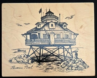 Sello de goma PSX K-2778 Thomas Point faro gaviotas barco océano playa Foto 1 de 2