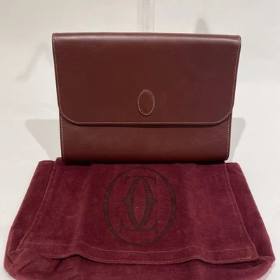 Bolso Clutch Cartier Cuero Segundo Bolso Burdeos 26×19×3cm con Bolsa Antipolvo Japón Foto 1 de 4