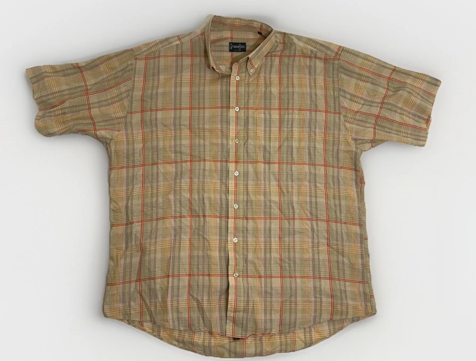 Camisa De Colección Gitman Bros Para Hombres XL Beige A Cuadros Manga Corta Botón Delantero Hecha en EE. UU. Foto 1 de 4