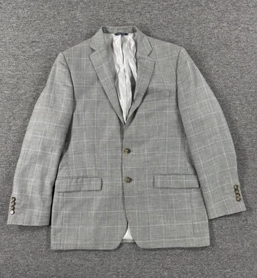 Ralph Lauren Blazer Sport Coat Mens 41L Gray Glen Plaid Wool Silk Linen - Image 1 of 4