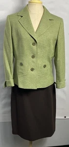 Blazer Le Suit Petite 10P Verde Tejido 3 Botones con Falda Hasta la Rodilla Marrón Forrado - Imagen 1 de 4