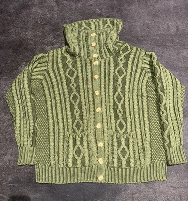 Vintage Aran Crafts Green Chunky Cable Knit Ribbed Sweater Cardigan XL - Image 1 of 4
