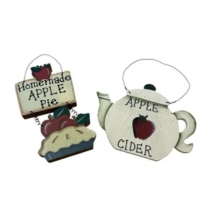LOT OF 2 Folk Art Wood Apple Pie Cider Country Farmhouse Cottage Wall Hanger 90s - Picture 1 of 10