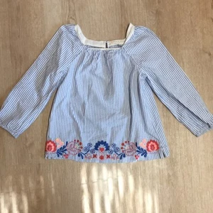 Crewcuts Seersucker Blue White Striped Top w/ Floral Embroidery Girl’s sz 12 - Picture 1 of 7