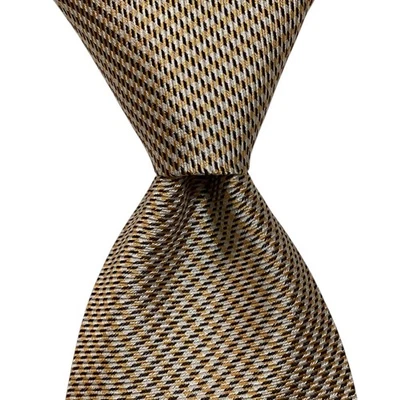 Gravata de seda masculina BROOKS BROTHERS Makers designer EUA geométrica dourada/marrom em excelente estado usado - Imagem 1 de 3