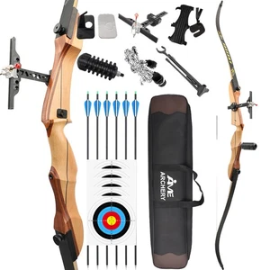 68" Recurve Bow Set 20-40lbs Takedown Metal Riser Carbon Arrows Adult Archery - Picture 1 of 16