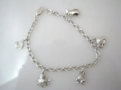 a160 Pulsera de Oro Blanco 10k Muy Bonita con Dijes y Diamantes .12tcw Foto 1 de 4