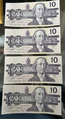 Crisp Set Of Four 1989 $10 CAD Dollar Bills With Consecutive Serial Numbers - Image 1 of 2