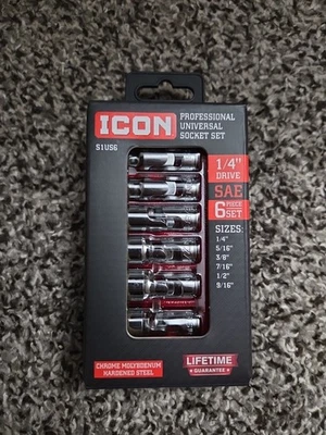 ICON S1US6 PROFESSIONAL UNIVERSAL SOCKET SET SAE 1/4" DRIVE - image 1 of 2