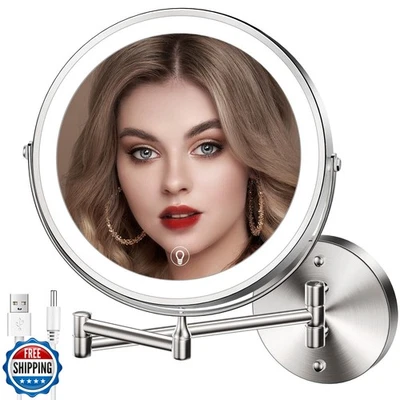 MNIENT Wall Mounted Lighted Makeup Mirror, 8" Rechargeable Double-Sided Light - Image 1 of 4