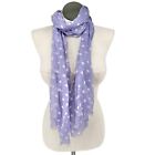 Coldwater Creek Scarf 70x21 Purple White Polka Dots Sheer Some Flaws Rough Edge