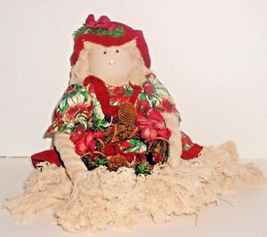 CHRISTMAS DOLL Twine Arms Hair Legs Wood Body Face Made to Sit on Table or Shelf