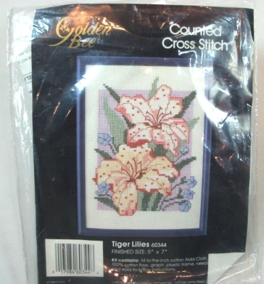 Vintage New NIP 1988 Golden Bee Tiger Lilies Counted Cross Stitch Kit - 60344 - Image 1 of 3