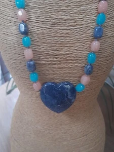 Lola Rose Hansel Necklace Chambray, Blue Sky Quartz, Peach Calcite BN - Picture 1 of 10