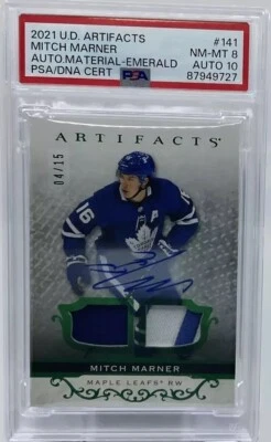 Mitch Marner Auto PSA 8/10 - 2021 UD Artifacts /15  Error Card -Golden Knights - Image 1 of 4