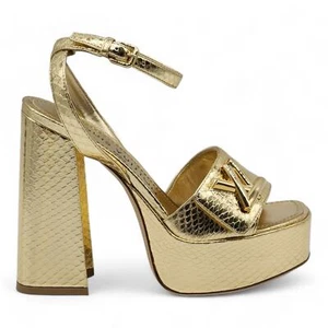 Louis Vuitton Shake Platform Python Sandals Gold EU 35 US 5 - NWB - Picture 1 of 9