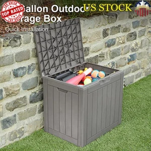 31 Gal Outdoor Storage Box Deck Patio Seat Table Lockable Heavy Duty Grey New - Picture 1 of 3