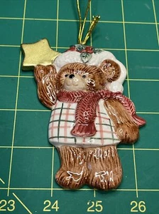 Fitz and Floyd Teddy Bear Ornament Hand Painted Plaid Star Tree Decoration Vtg - Picture 1 of 8