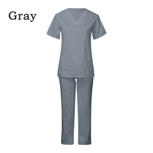 Men Women Hospital Uniform Lab Costume Elastic Top+Long Pants Medical Full Sets
