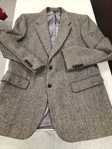 VTG Sears Mens Store 44L Herringbone Wool 100% Blazer Sports Wood Buttons 70 80s - Picture 1 of 11