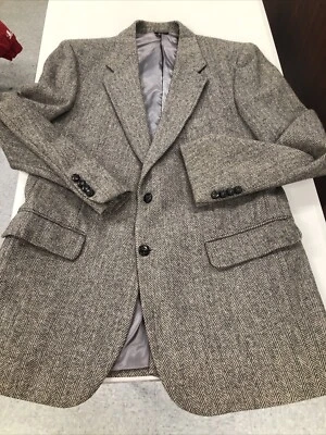 VTG Sears Mens Store 44L Herringbone Wool 100% Blazer Sports Wood Buttons 70 80s - Image 1 of 4
