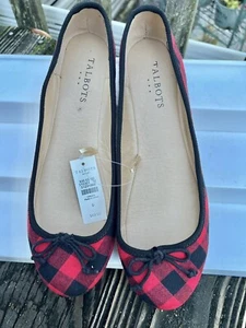 Brand New, TALBOTS, Plaid/ Checkered, Size 9M, Ladies, Red/ Black, Flat Shoes - Picture 1 of 14