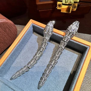 925 Silber Ohrringe Nadel Diamant Intarsien Zirkon Schlangenknochen Schlangenform - Bild 1 von 6