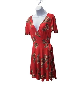 Mini Vestido Solemio Rojo Floral Tropical Envolvente Mujer Pequeño Manga Corta - Imagen 1 de 6