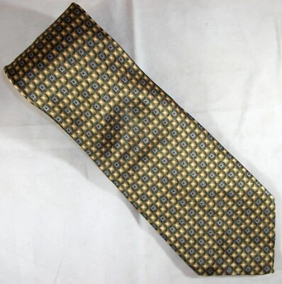 Corbata de cuello de seda a cuadros cuadrados verdes y dorados Stonehenge 61" de largo x 4" de ancho (F139) Foto 1 de 3