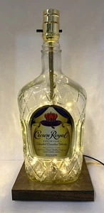 Crown Royal 1.75L Bottle TABLE LAMP Bar Light with USB Fairy Lights & Wood Base - Picture 1 of 15