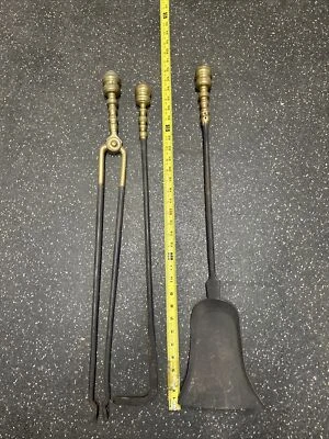 Antique Philadelphia 1800’s Wrought Iron & brass Fireplace Tongs /Shovel/Poker - Image 1 of 4