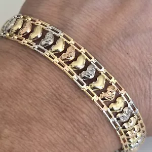 Wide solid 14k gold Hearts Bracelet 7.5 inches long - Picture 1 of 22
