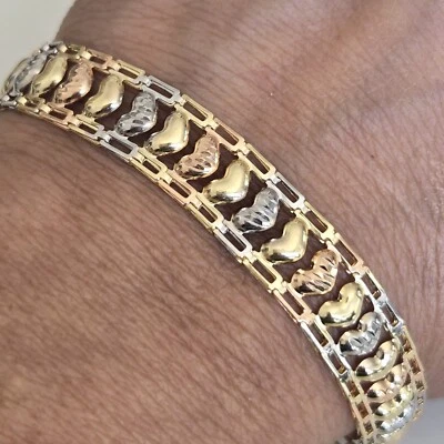 Wide solid 14k gold Hearts Bracelet 7.5 inches long - Image 1 of 4