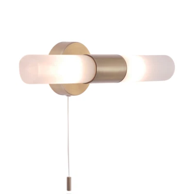 Modern Brass IP44 Rated Bathroom Wall Light Fitting with Tubular Glass Shades... - Image 1 of 4