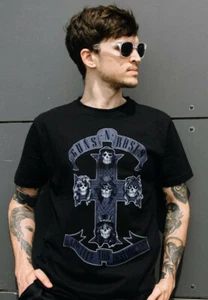 Guns N' Roses - Monochrome Cross Unisex Small T-Shirt - Black - Picture 1 of 1