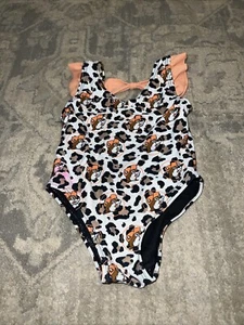 Girls Infant Buc-ee's Leopard One Piece Swimsuit Size 9-12 Months Ruffle Bow - Picture 1 of 4