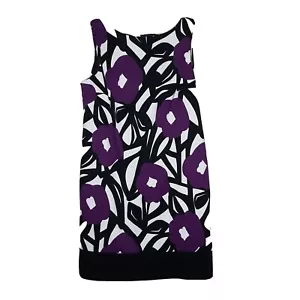 AB Studio Size 14 White Purple Black Abstract Floral Dress Back Zip - Picture 1 of 5