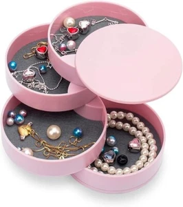 Pink Jewellery Organizer, Mini Jewellery Box Gift 4-Layer Rotatable for Travel - Picture 1 of 14
