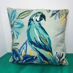 Allen Roth Modern Home Garden Pillow Toucan Parrot Tropical Blue Pillow 16x16 - Picture 1 of 5