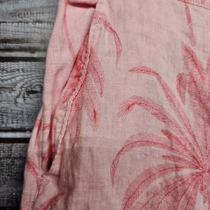 Tahari Women’s L Beach Wear Pants Pink 100% Linen Palm Trees - Picture 1 of 7
