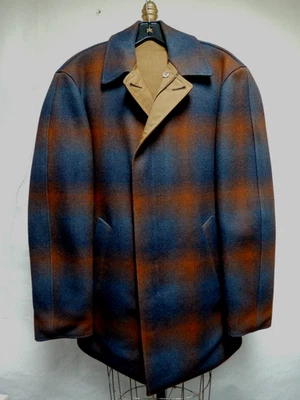 Vtg Pendleton Men's Plaid Wool Reversible Coat Navy/Rust/Carmel Size L-XL  NOS - Image 1 of 4