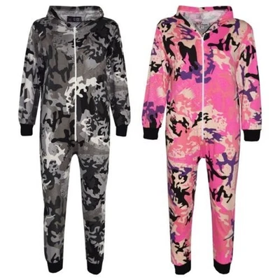 Kids Girls Boys A2Z Onesie One Piece Camouflage Print Jumsuit Playsuit 5-13 Year - image 1 of 2
