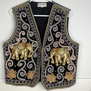 Vintage Carol Horn Workshop 3D Elefanten Weste - bestickt mit Pailletten M/L - Bild 1 von 14